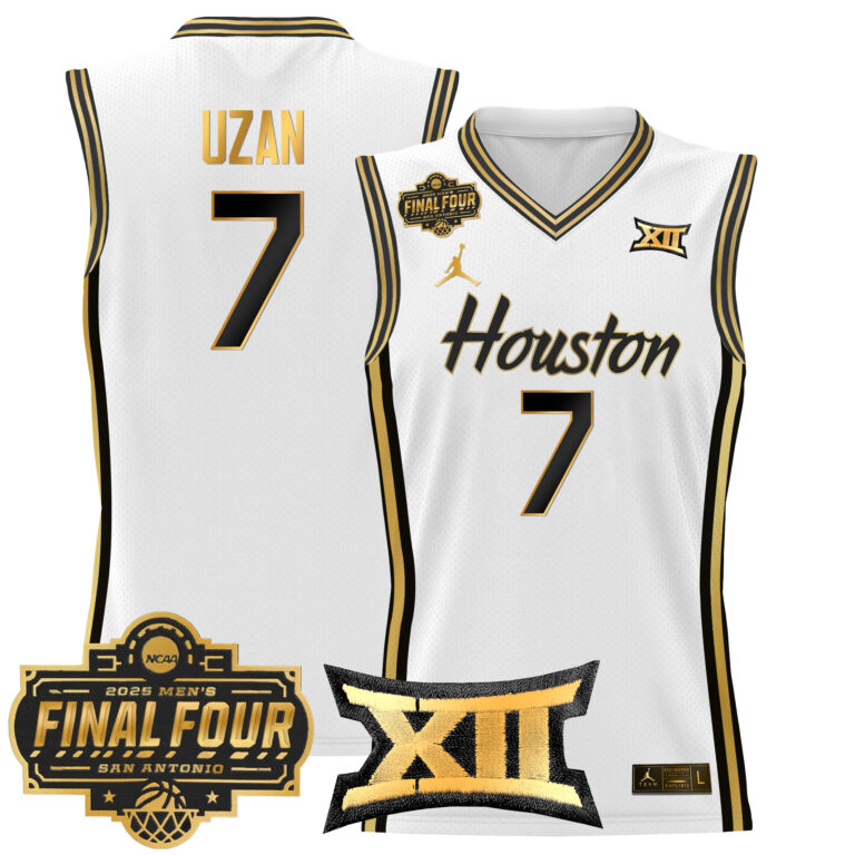 Men Houston Cougars #7 Uzan white 2025 Final Four Patch NCAA Jerseys